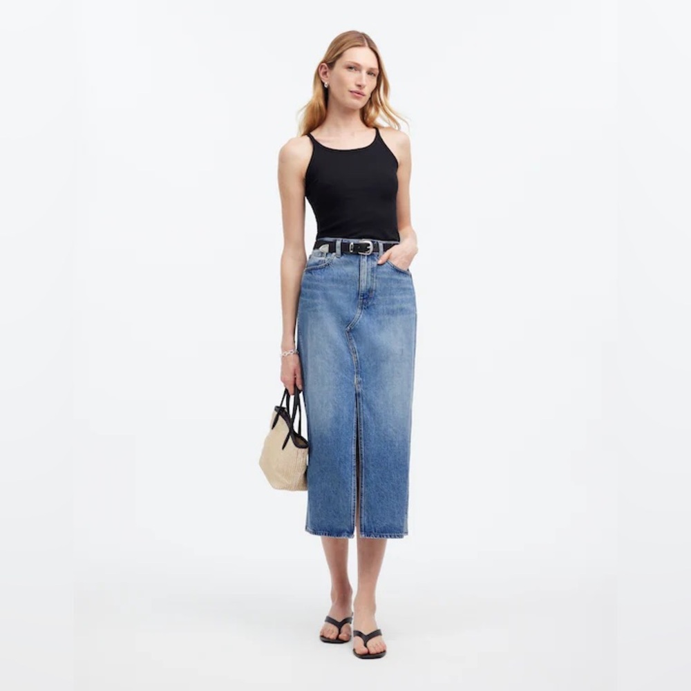 Madewell The Rilee Denim Midi Skirt in Enmore Wash NWOT